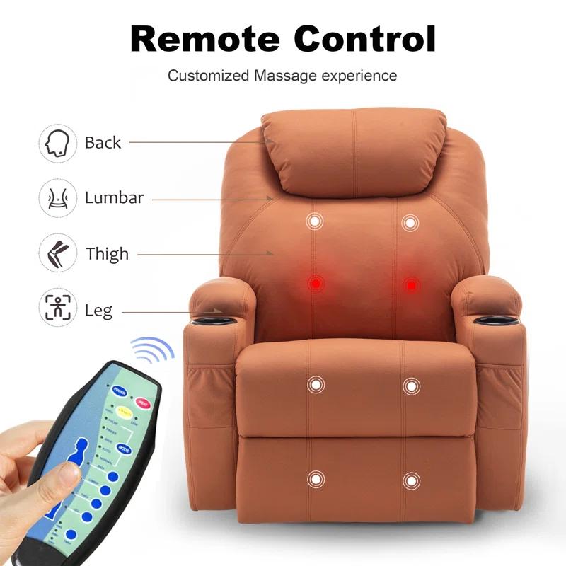 Recliner Chair, Rocking Chair with Massage and Heat, 360° Swivel Recliner Chairs for Adults, Rocker Manual Recliner with Remote Control and Cup Holder for Living Room