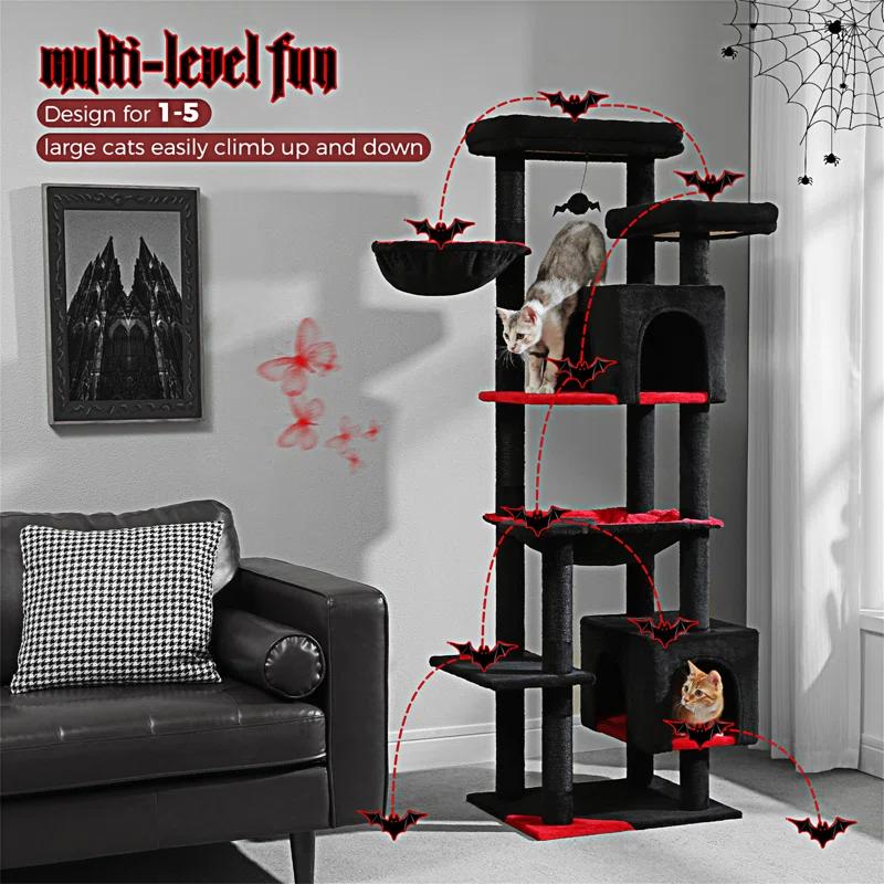 69" Tall Cat Tree For Indoor Large Cats, Large Cat Tower For Adult Cats With Super Large Hammock, Cat Climbing Tree Tower With Scratching Posts, Condo House And Large Top Perch