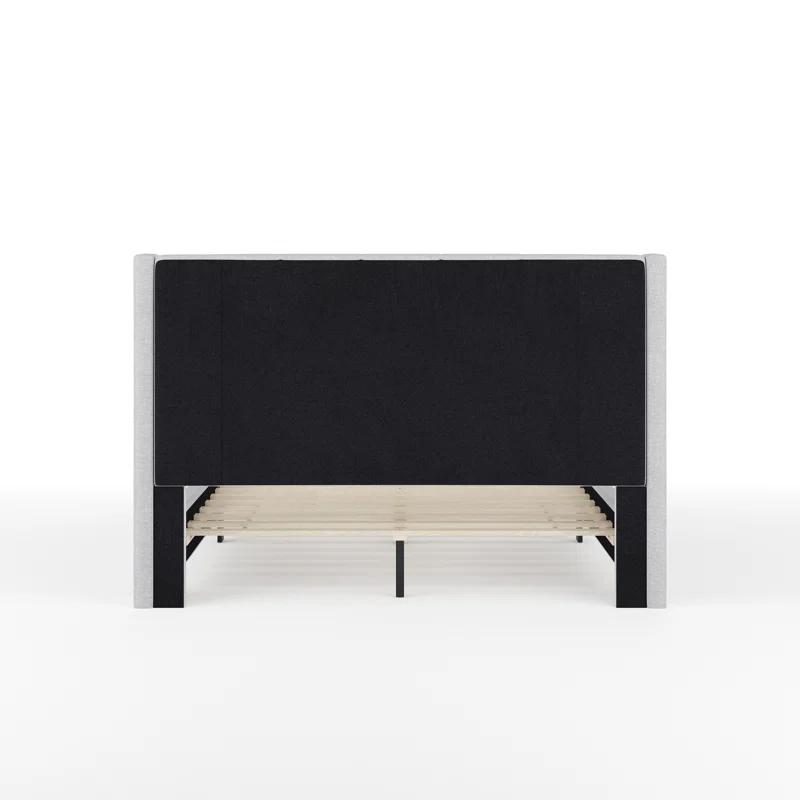 Martha Stewart Kay Upholstered Platform Bed With Channel Stitched Wingback Headboard