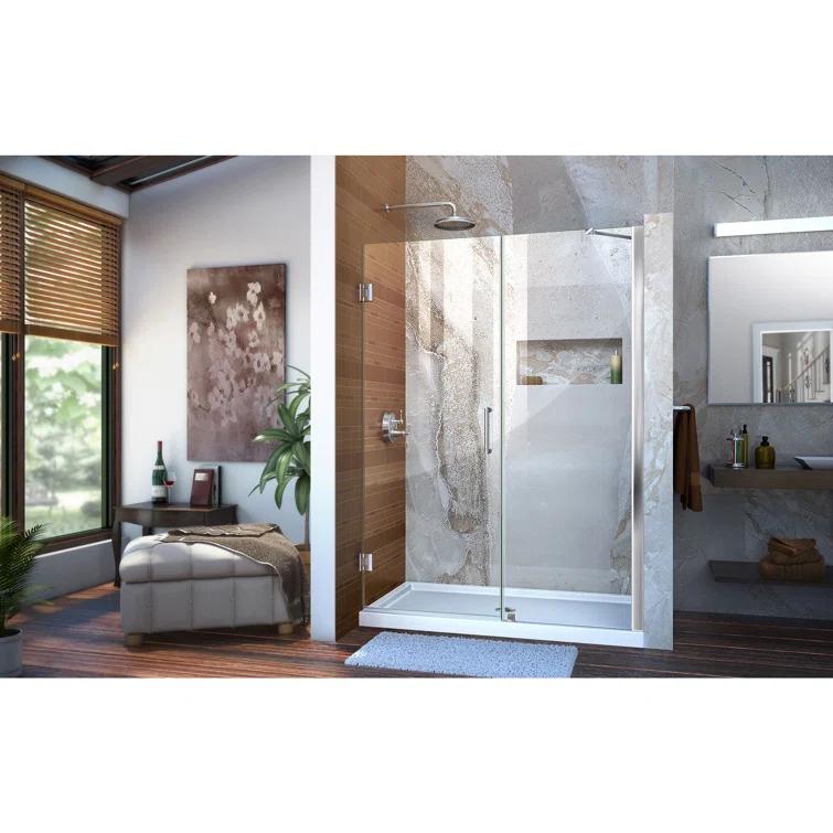 DreamLine Unidoor 57" W x 72" H Hinged Frameless Shower Door and Fixed Panel with ClearMax Glass Treatment SHDR-20577210-01