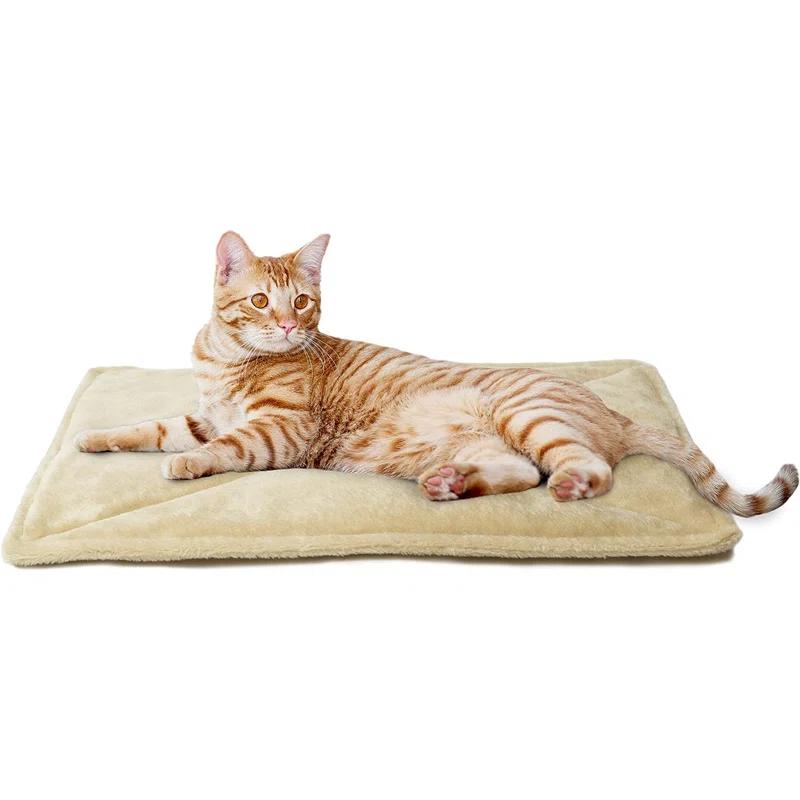 Thermanap Self-Warming Cat Bed For Indoor Cats & Small Dogs, Washable & Reflects Body Heat - Quilted Faux Fur Reflective Bed Mat - Cream, Small