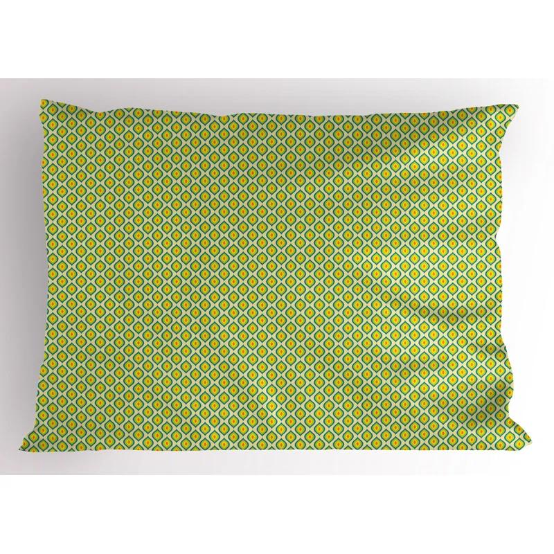Ambesonne Ambesonne Yellow and Green Pillow Sham 2 Pack Retro Boho Ovals 26"x20" Yellow Green Vermilion