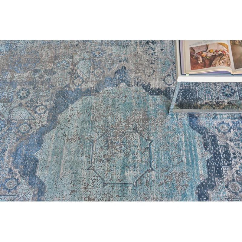 EXQUISITE RUGS Exquisite Rugs Palace Power Loom/Hand-Finished Acrylic/Viscose Ivory/Blue Area Rug