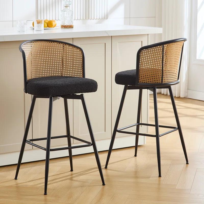 Bay Isle Home™ Cane Back Swivel Upholstered Counter & Bar Stool (Set of 2)
