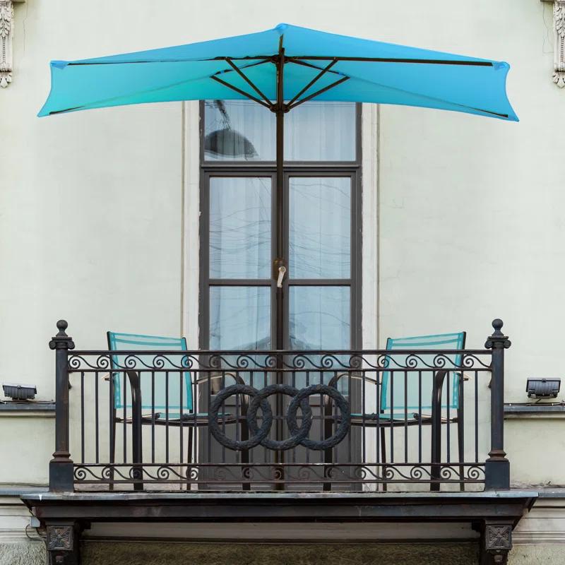 Pure Garden Summertime Umbrellas 3 Half Umbrella Outdoor Patio Shade - 9' Patio Umbrella with Easy Crank - Small Canopy for Balcony, Table, or Deck by Pure Garden