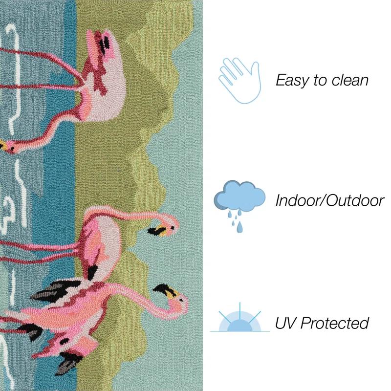 Liora Manne Frontporch Flamingos Indoor/Outdoor Mat Aqua