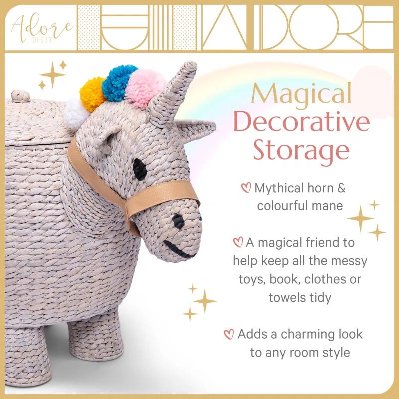Adore Decor Unicorn Laundry Hamper, Child & Pet Safe Toy Basket or Baby Shower Gift, Light Gray