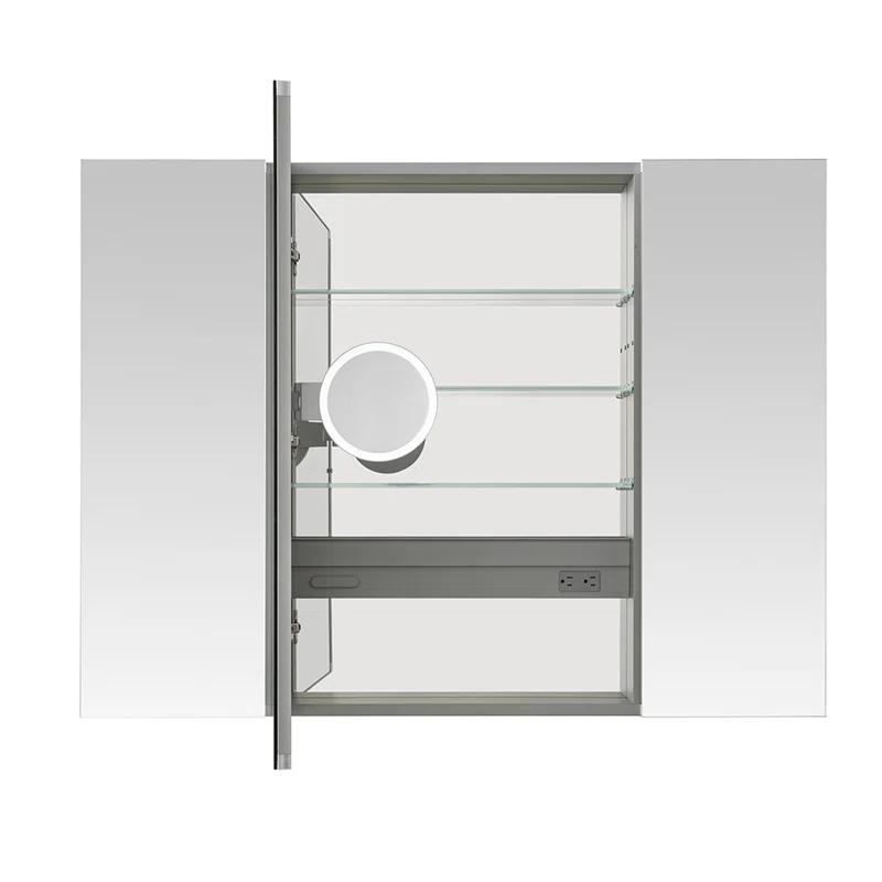 AQUADOM R3-4036E Royale Medicine Cabinet with Electrical Outlets, Defogger, Adjustable LED 3X Magnifying Mirror.
