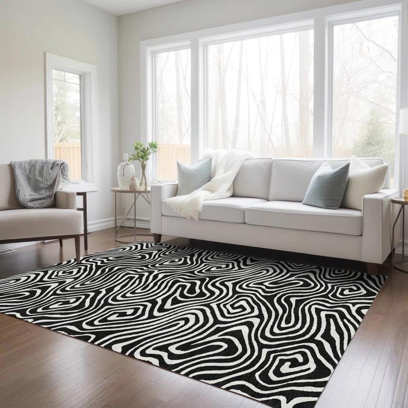 Machine Washable Indoor/Outdoor Chayden ACN1020 Black 8' x 10' Rug