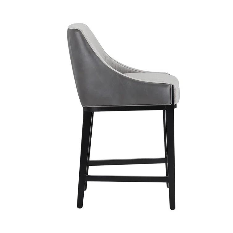 Aurora Transitional Barstool in Overcast Grey Leather and Polo Club Stone