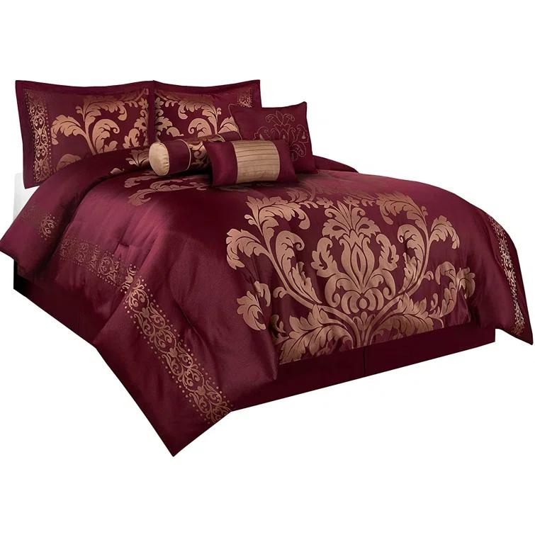 Chezmoi Collection Royale Jacquard Floral 7 Piece Comforter Set