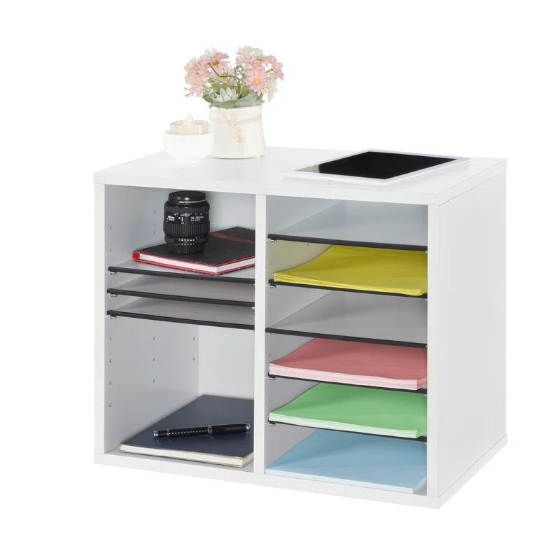 AdirOffice Wood Adjustable 12 Compartment Literature Organizer Mailroom Organizer