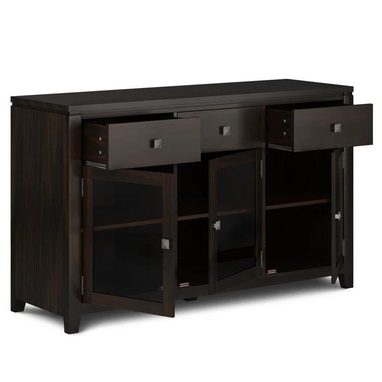 Simpli Home Cosmopolitan 54"W Solid Wood Contemporary 3-Door Sideboard Buffet with 3 Drawers