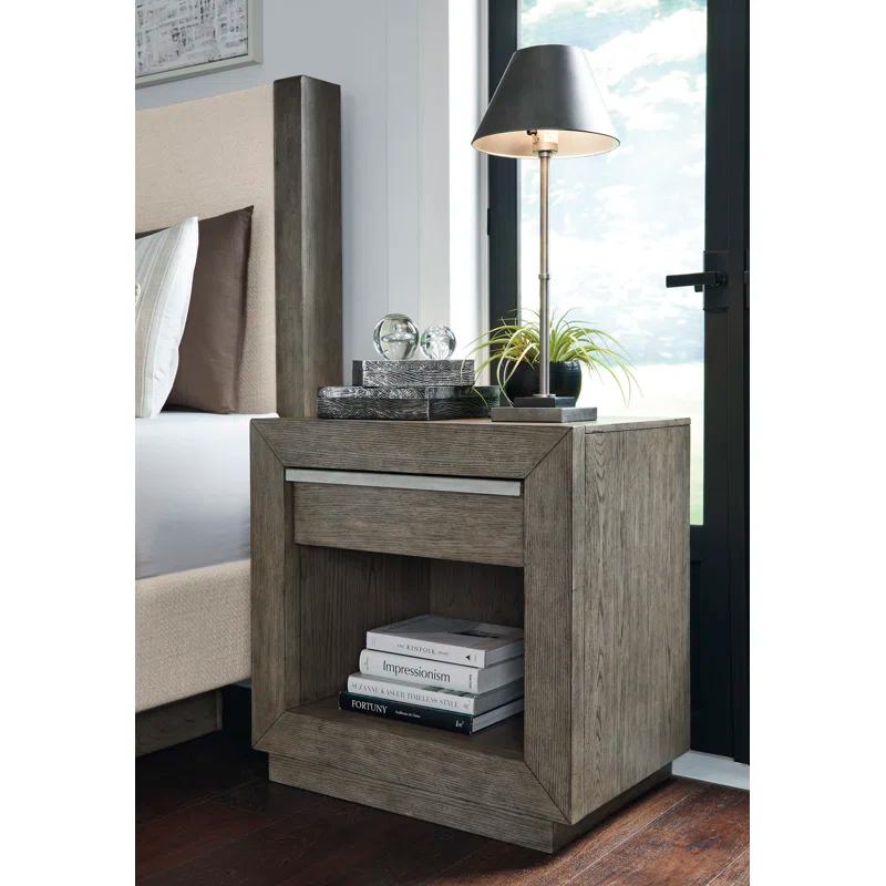 Weathered Gray Modern Nightstand with USB Port and Drawer