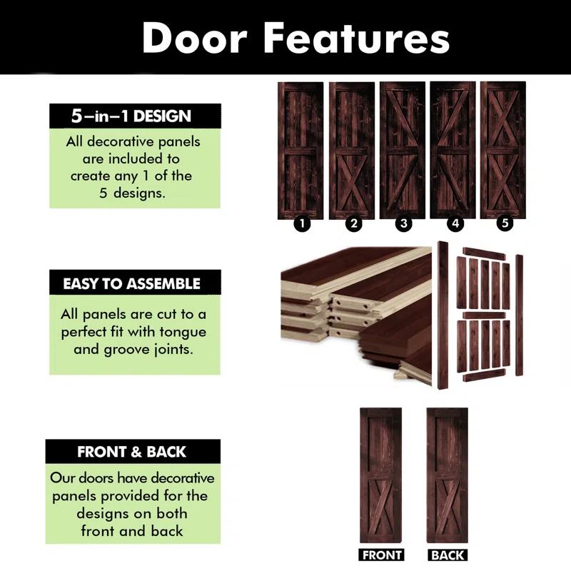 Homacer 84'' Solid Wood Semi-Gloss without Installation Hardware Kit Barn Door