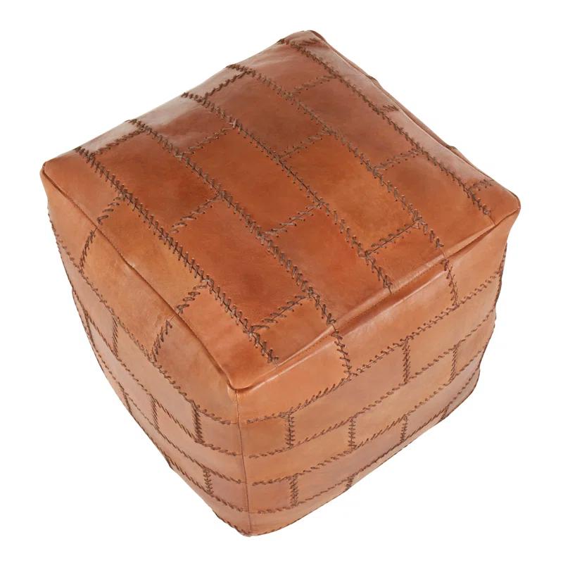 17 Stories Elchin Industrial Pouf In Brown Leather