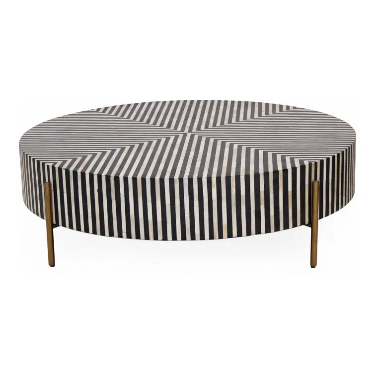Modern 48" Black and White Metal Round Coffee Table