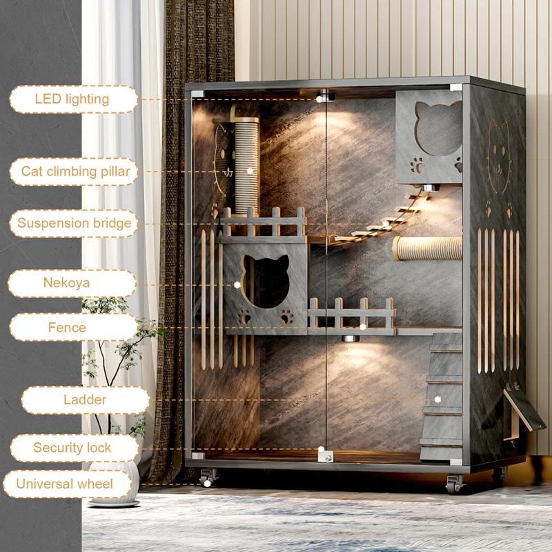 Tucker Murphy Pet™ Desara Wooden Cat Villa, Large Cat Enclosure, Indoor Enclosed Cat House