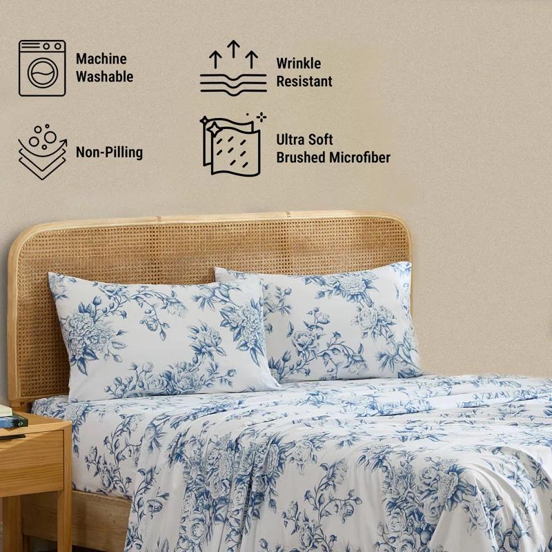 HLC.ME HLC.ME Rose Toile Floral Bed Sheets - Wrinkle Resistant & Ultra Soft - Fits Mattresses up to 15 Inches Deep (Sage Green)
