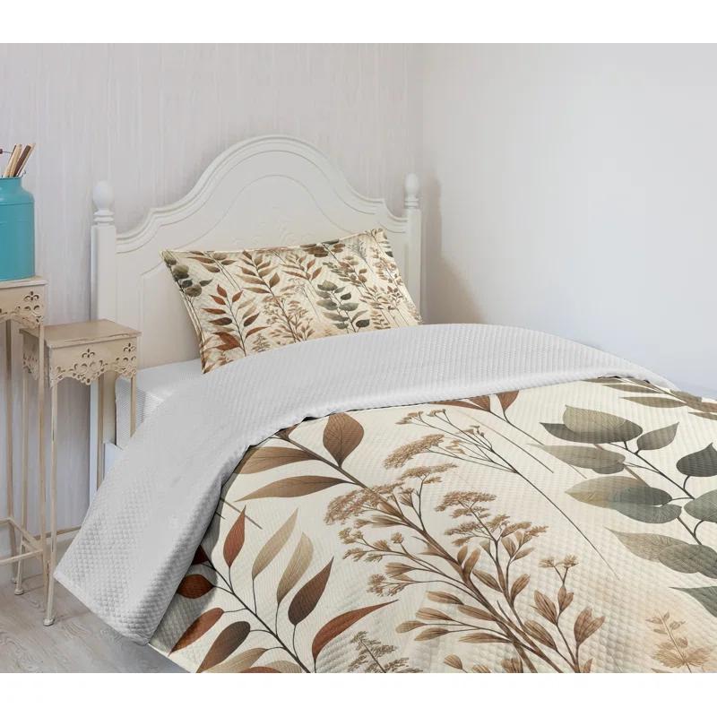 Ambesonne Ambesonne Brown Bedspread Set Vintage Botanical Concept Pale Camel Laurel Green