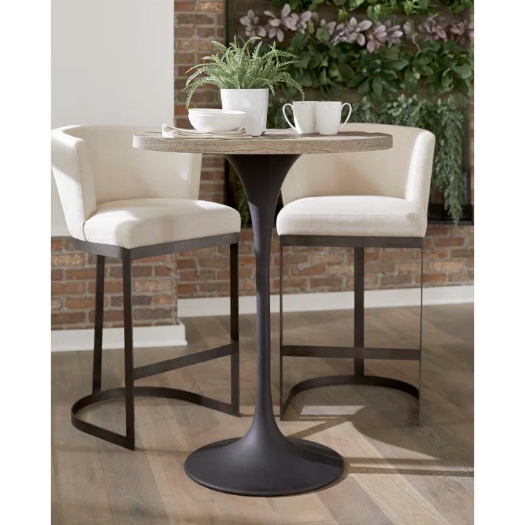 Transitional Beige Linen and Black Metal Counter Stool