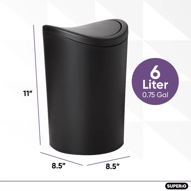 Compact Black Plastic Swing Top Trash Can