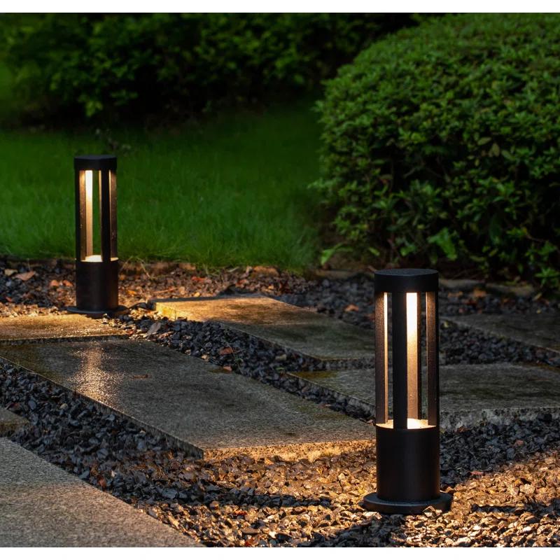 Gardenised Gardenised 15.75-inch Round Led Bollard Path Lights – Durable Decorative Aluminum Wired Landscape Lighting For Walkways, Gardens, Pools, Porches, Driveways, And Surrounding Areas, Black