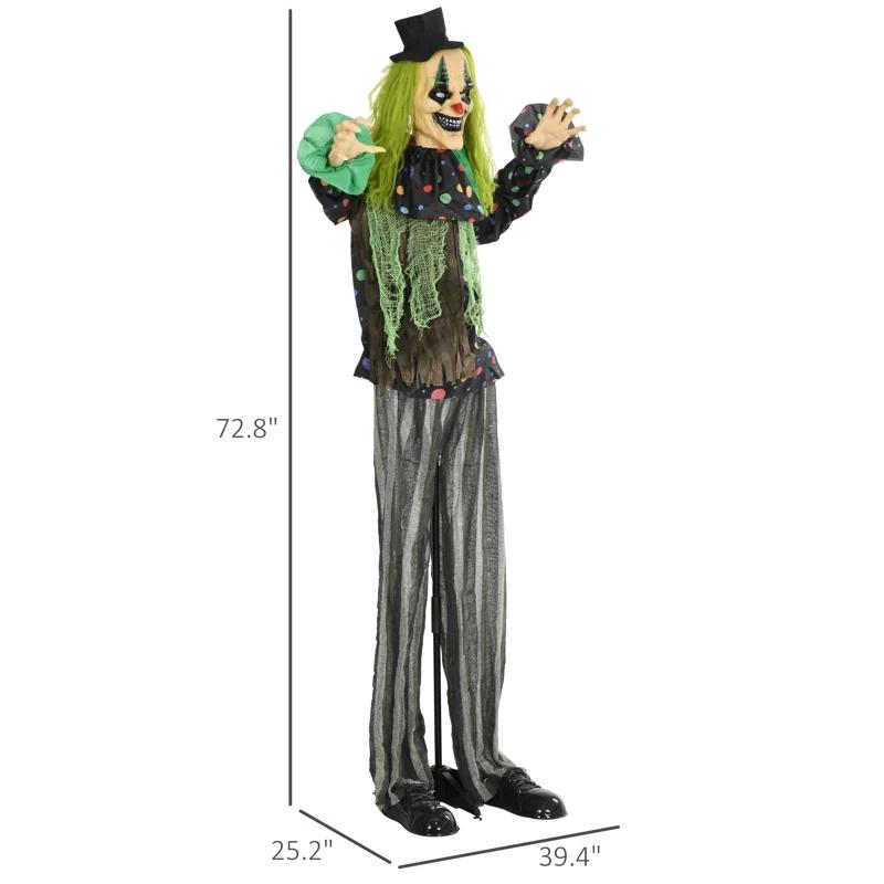 The Holiday Aisle® 6.1' Life Size Outdoor Halloween Decoration, Animatronic Circus Clown, Sound And Motion Activated Animated Prop With Light Up Eyes, Talking And Laughter