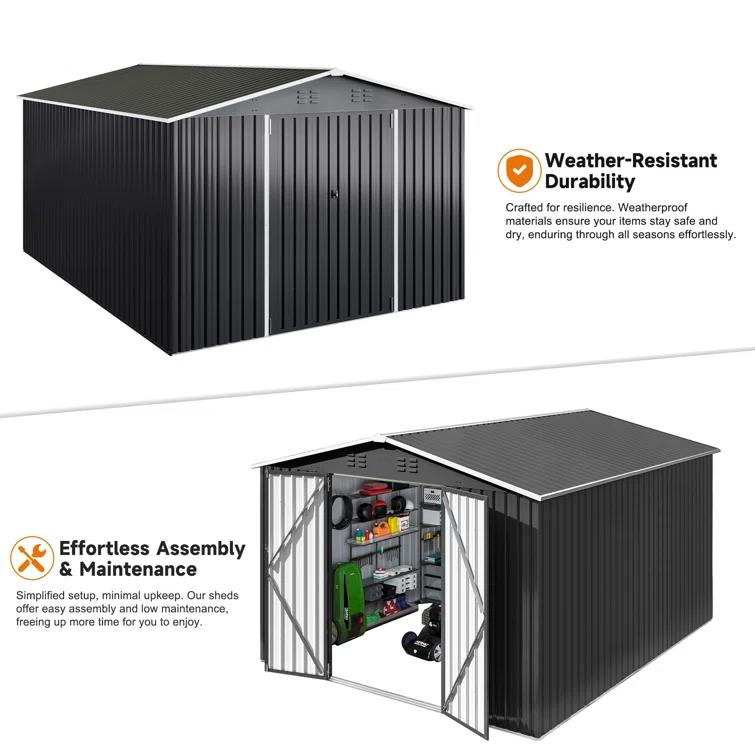 Polar Aurora 10 ft. W x 14 ft. D Outdoor Metal Shed Storage with Updated Frame Structure and Lockable Doors