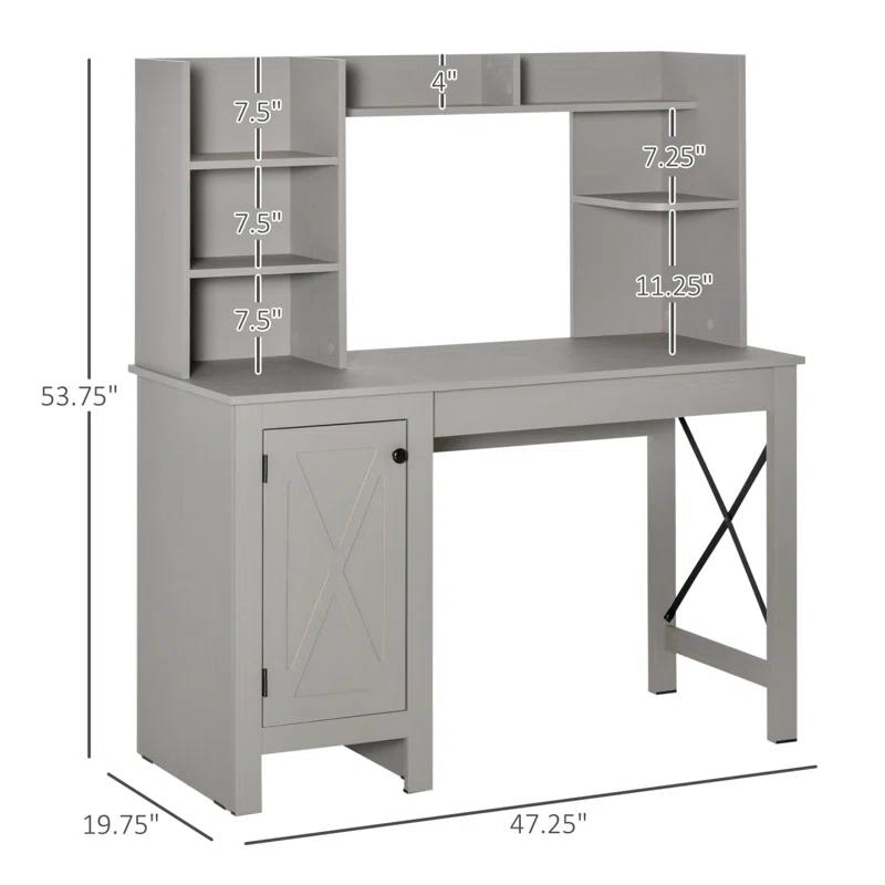Gracie Oaks Farmhouse Computer Desk With Hutch And Cabinet, Home Office Desk With Storage, For Study