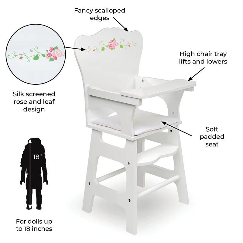 Badger Basket Doll High Chair with Padded Seat - White Rose