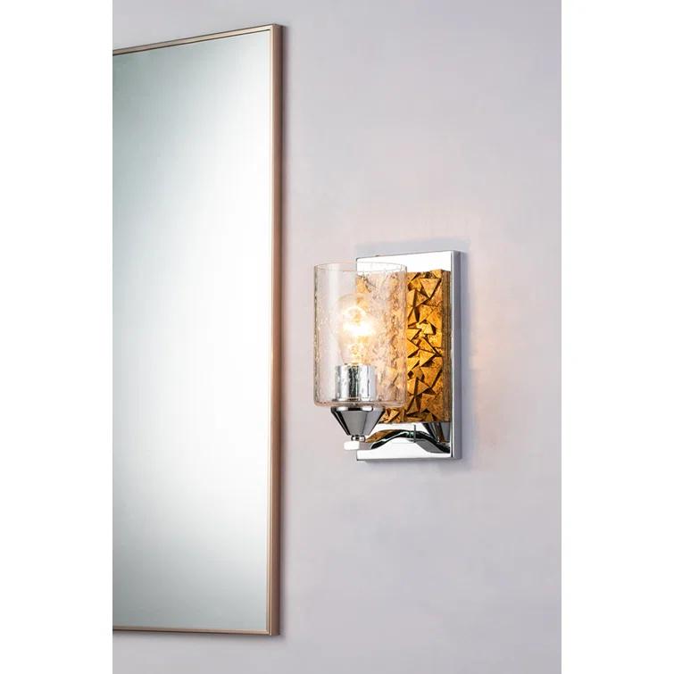 Polished Chrome and Gold Leaf Dimmable Sconce with Clear Bubble Glass