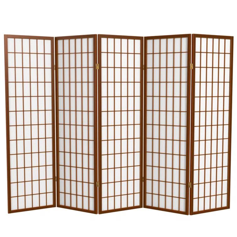 Oriental Furniture 5 ft. Tall Window Pane Shoji Screen - Walnut - 5 Panel