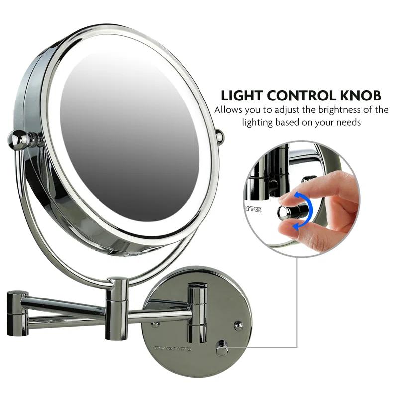Ovente Wall Mounted Vanity Makeup Mirror 8.5 Inch with 7X Magnification and Natural LED Lights, Double-Sided with Hardwired Electrical Connection