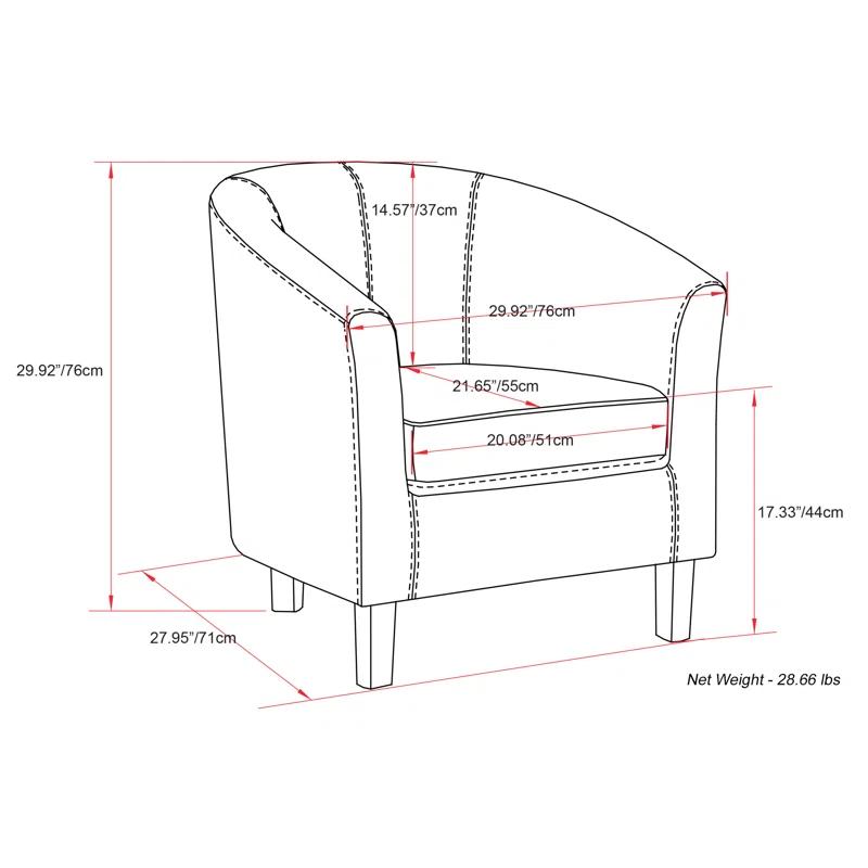 Simpli Home Austin 30"W Upholstered Vegan Faux Leather Contemporary Tub Accent Chair with High Arms and Deep Seat