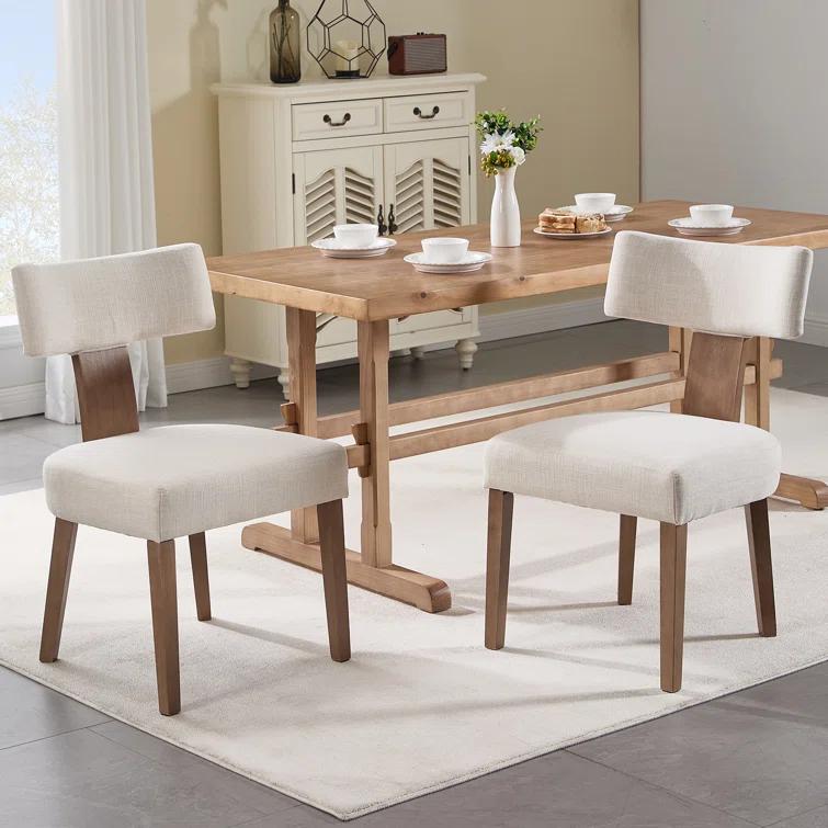 Gracie Oaks Inelda Mid Century Upholstered Dining Chairs Side Chairs Farmhouse Faux Leather Dining Chair with Wood Legs (Set of 2)