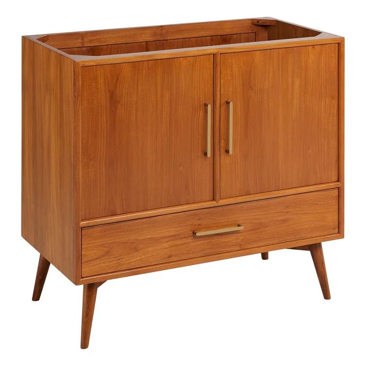 Natural Teak 36" Single Bathroom Vanity Set with Carrara Marble Top