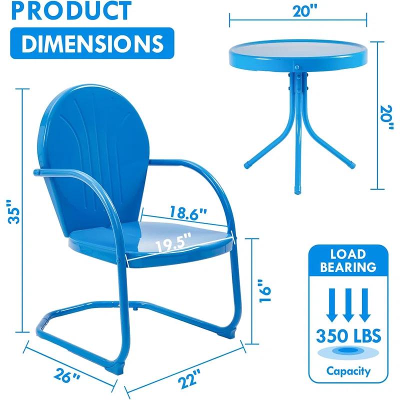 Latitude Run® Outdoor Bistro Set, 3 Pieces Retro Metal Porch Furniture Set, All-Weather Patio Bistro Set, 2 C-Spring Metal Chairs And Round Side Table For Porch, Garden, Lawn And Balcony