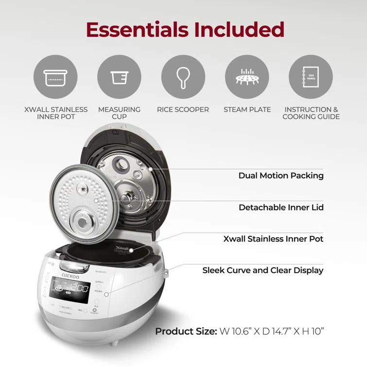 Cuckoo Electronics CUCKOO  6-Cup  Induction Heating Pressure Rice Cooker with Nonstick Inner Pot, 16 Menu Modes, Fuzzy Logic Tech, 3 Voice Guide, Auto Clean (White) CRP-BHSS0609F