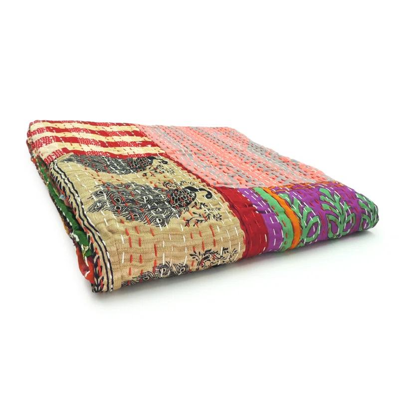 Rajani Home Handmade Kantha Silk Blend Throw Blanket