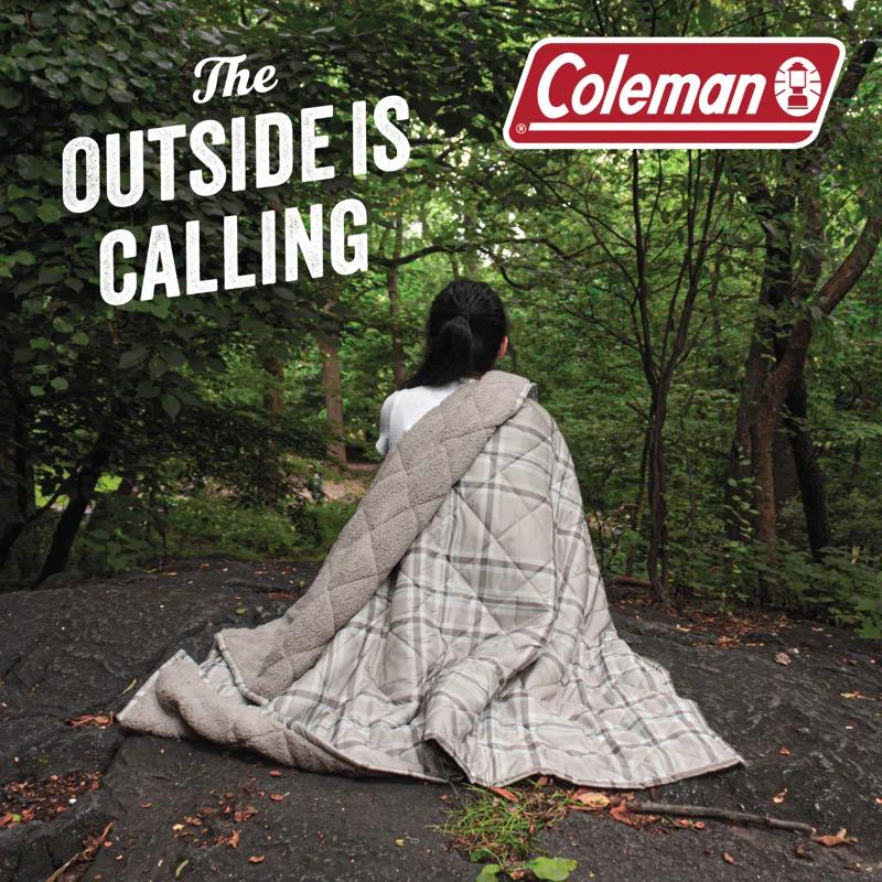Coleman Coleman Reversible Water Resistant Nylon and Sherpa Diamond Quilted Indoor/Outdoor Throw/Picnic Blanket