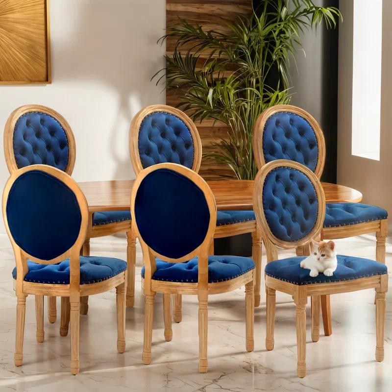 One Allium Way® French Style Vintage Solid Wood Upholstered Dining Chair (Set of 4)