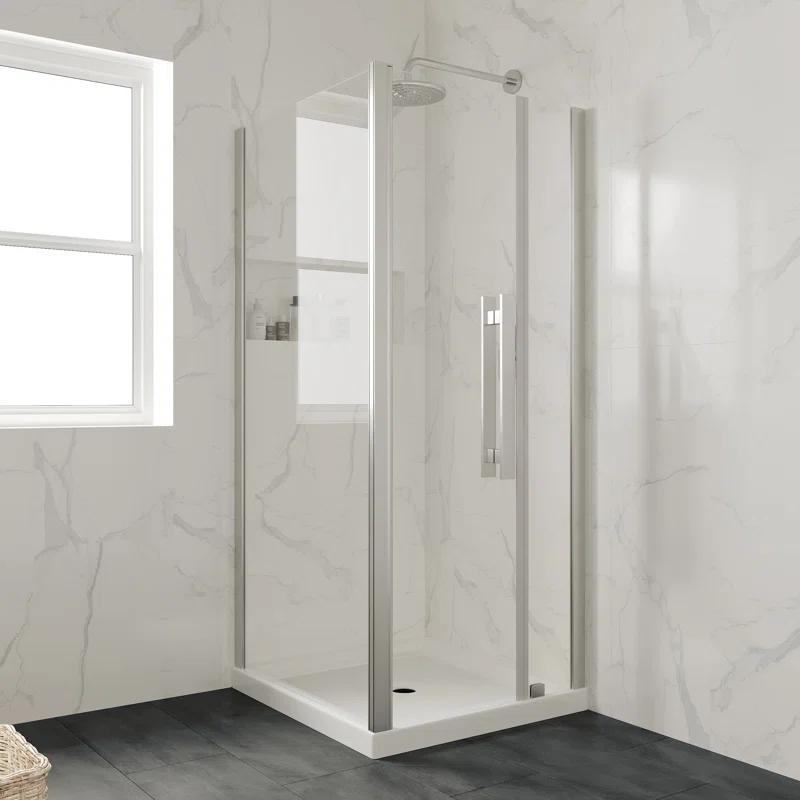 OVE Decors 34" x 32" Rectangle Shower Base Pan, White Acrylic, Center Drain, Reversible Design