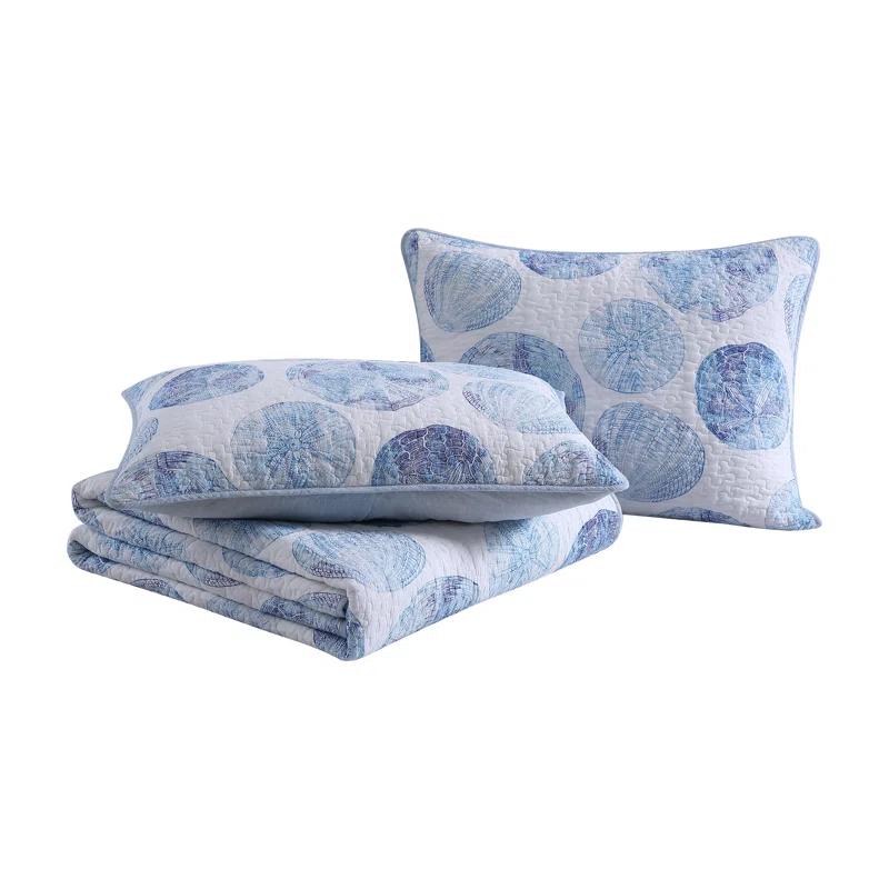 Tommy Bahama Ocean Isle Blue Cotton Reversible Quilt Set