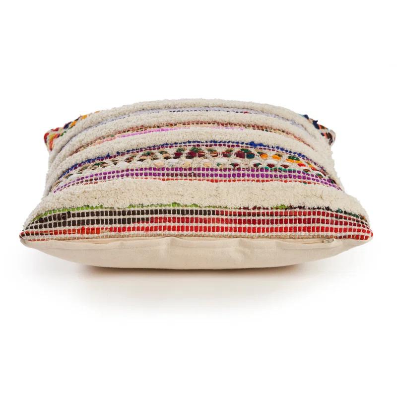Evette Rios Dahlia Bohemian Multicolor Chevron Striped Chindi Handmade Pillow