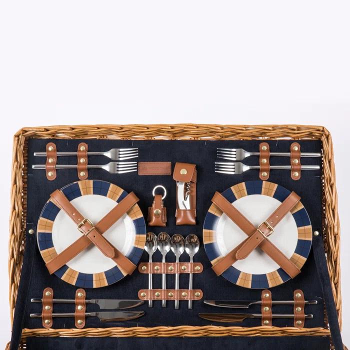Picnic Time Windsor Luxury Large Wicker Picnic Basket with Picnic