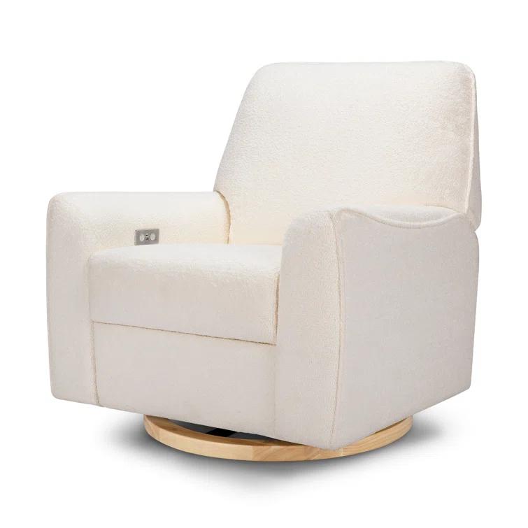 Babyletto Sunday Performance Chantilly Fleece Nursery Power Glider Recliner Chair with Light Wood Base