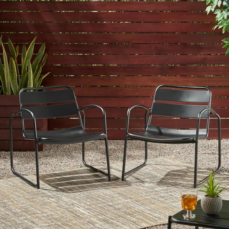 Hokku Designs Modern Metal Frame Outdoor Dining Chairs (Set of 2)