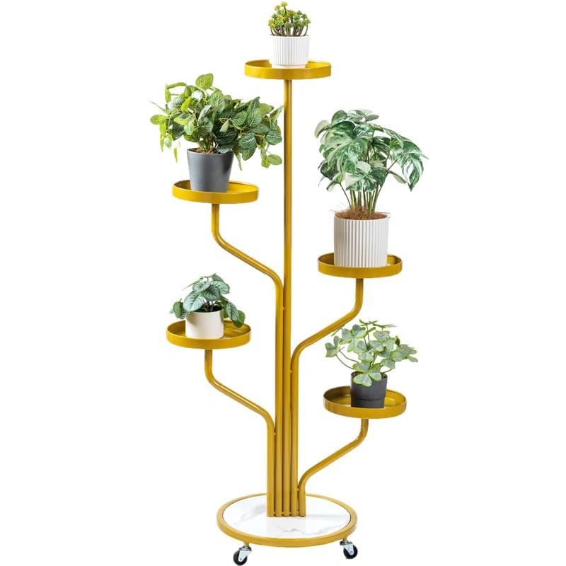5 Tier Indoor Plant Stand Wrought Iron Plant Stand, Tall Metal Plant Stand With Wheels