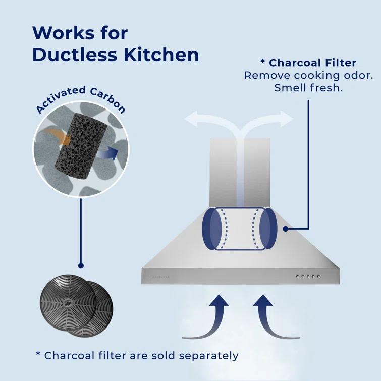 Hauslane Hauslane Wall Mount Range Hood 30 Inch | Wall Chimney | 6” Duct/Ductless Convertible, Strong Suction, Six-layer Aluminum Filters, Changeable LED Lamps, Stove Kitchen Vent Hood WM-530BLK-30B